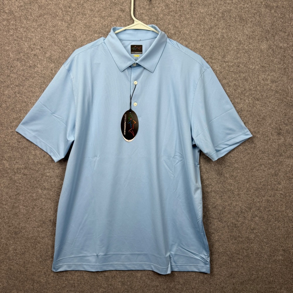 Greg Norman Mens Pro-Series Play Dry Golf Polo Shirt Light Blue Large G7S21K480
